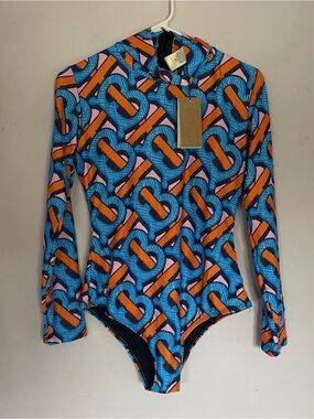 BURBERRY Monogram Women’s Long Sleeve One Piece Bathing Suit Boddysuit XL